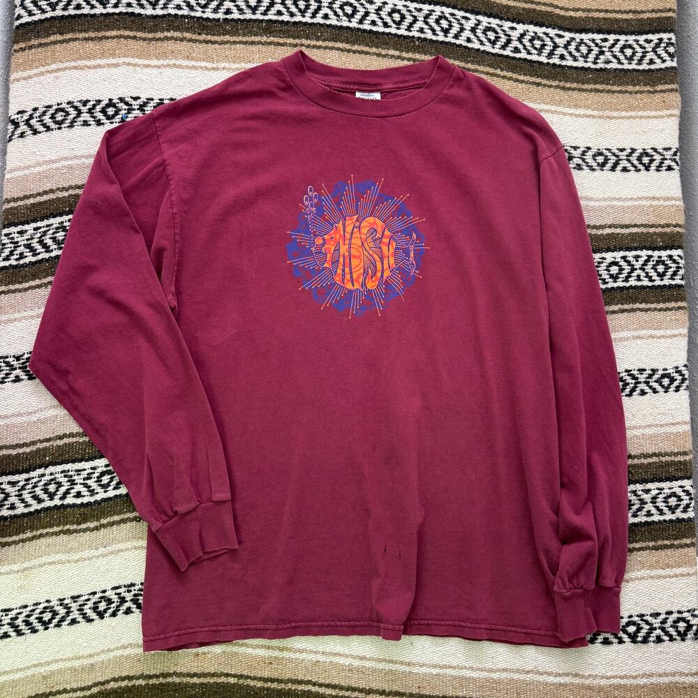Vintage 90's Phish Double Sided Maroon Red Long Sleeve Jam Band Tee Shirt Sz XL